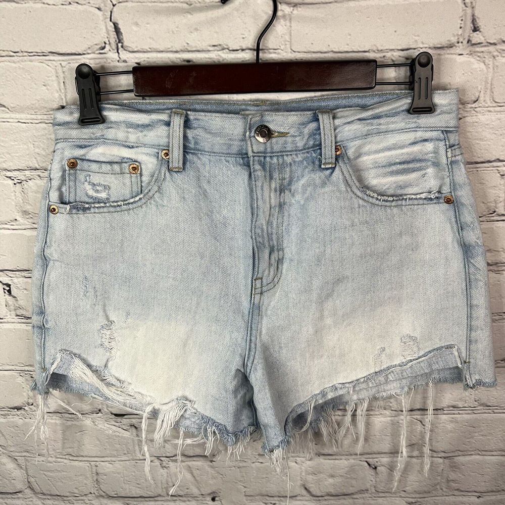 Pistola Kylee Cut Off Denim Shorts Relaxed High Rise Cuffed Light Wash‎ Sz 27